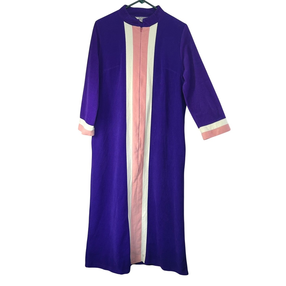 VTG Vanity Fair Mod Retro Zip Front Maxi Robe 14 Large Nightgown Loungewear